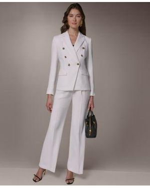 Donna Karan Double Breasted Blazer High Waist Wide Leg Pants - Gray