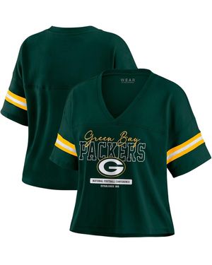 WEAR by Erin Andrews Bay Packers Color Block Boxy Modest Crop V-neck T-shirt - Green