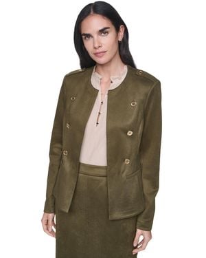 Tommy Hilfiger Suede Collarless Band Jacket - Green