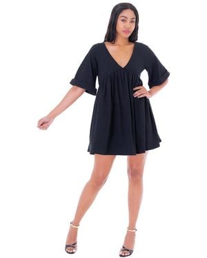 DAI MODA Annie Double Vneck Wide Sleeve Dress - Blue