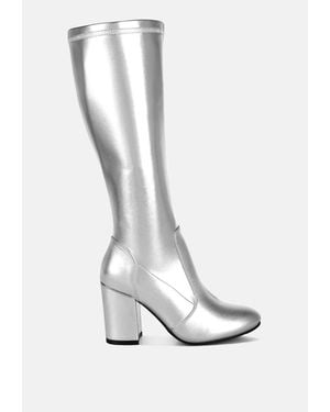 Rag & Co Halara Metallic Pleather Long Boots - White
