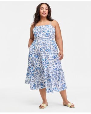 On 34th Plus Cotton Poplin Back-cutout Tiered Midi Dress - Blue