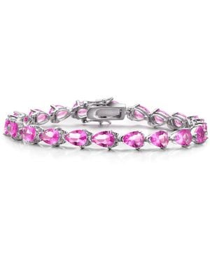 Genevive Jewelry White Gold Plated Sterling Silver Colored Cubic Zirconia Pear-cut Bracelet - Pink