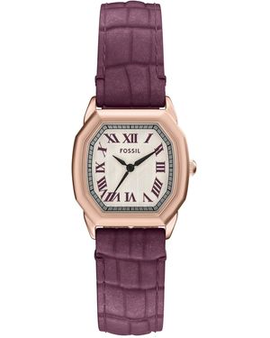 Fossil Harlow Three-hand Burgundy Croco Leather Watch - Purple