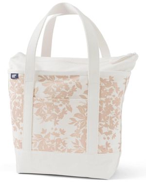 Lands' End Medium Print 5 Pocket Zip Top Canvas Tote Bag - White