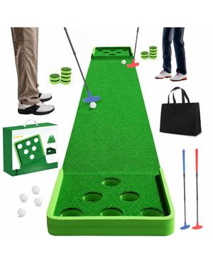 Peneyon Golf Putting Mat Practice Training Aid With Putter And Balls Indoor Outdoor Use - Green