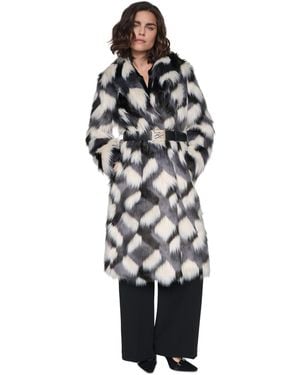 KARL LAGERFELD Faux Fur Belted Coat - White