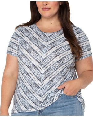 Liverpool Los Angeles Liverpool Plus Size Ikat-print Mitered Knit Short-sleeve Top - Gray