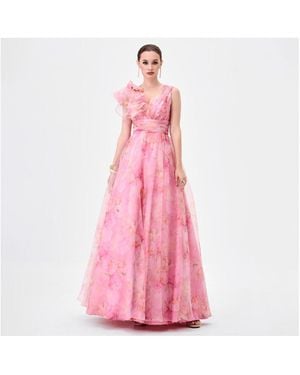 Bariano Cressida Ruffle Shoulder Gown - Pink