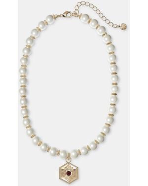 Charter Club Faux-pearl And Glass Stone Pendant Necklace - White