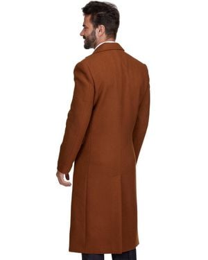 Braveman Big & Tall Double-breasted Knee Length Wool Blend Three Button Long Overcoat Top Coat - Brown