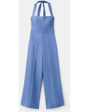 Mango Linen Halter Jumpsuit - Blue
