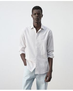Mango Textured Striped Seersucker Shirt - White