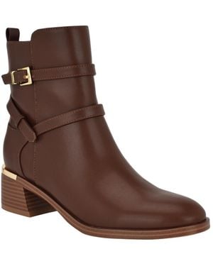 Calvin Klein Jasen Block Heel Almond Toe Dress Booties - Brown