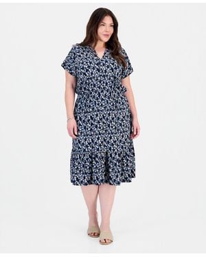 Style & Co. Plus Size Floral Flared Knit Midi Dress - Blue
