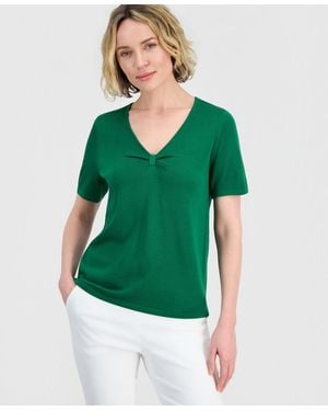 Kasper Gathered V-neck Short-sleeve Sweater - Green