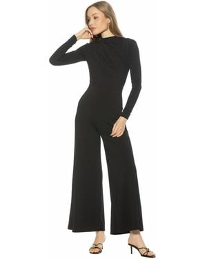 Alexia Admor Yael Long Sleeve Ruched Top Jumpsuit - Black