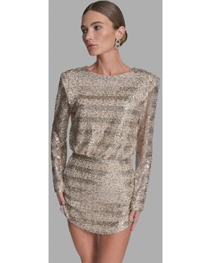 BCBGMAXAZRIA Sequin Detail Striped Boat Neck Dress - Gray