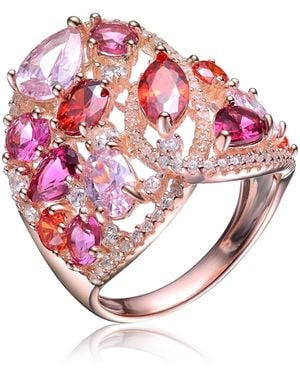 Genevive Jewelry Sterling Silver 18k Rose Gold Plated Multicolo Cubic Zirconia Wide Setting Ring - Pink