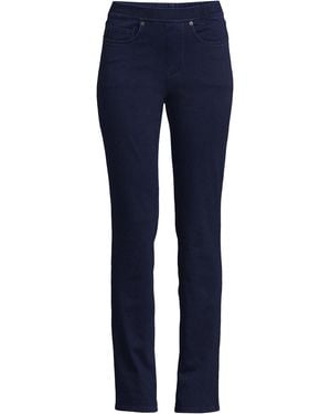 Lands' End Petite Starfish Mid Rise Knit Denim Straight Jeans - Blue