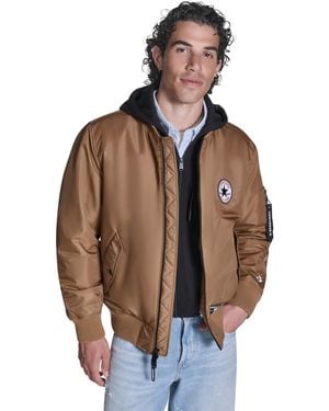 Converse Hooded Bib Varsity Bomber Jacket - Brown