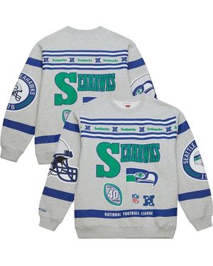 Mitchell & Ness Seattle Seahawks All Over Print Vintage Fleece Crewneck Sweatshirt - Blue