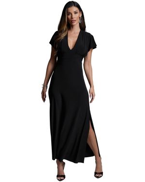 Bebe Cap Sleeve V-neck Full Maxi Dress - Black