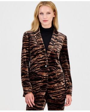 Anne Klein Velvet Animal-print Blazer - Black