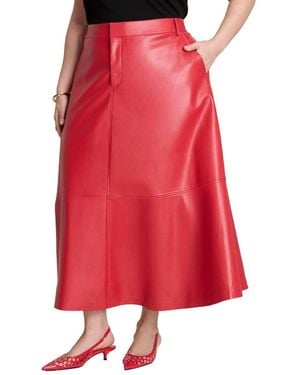 Eloquii Plus Size Faux Leather Midi Skirt - Red