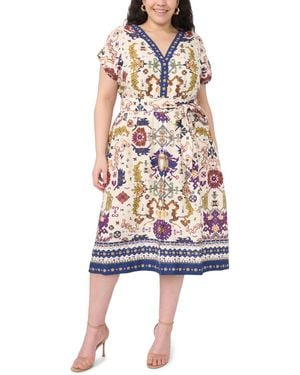Vince Camuto Plus Size V-neck Short-sleeve Midi Dress - White