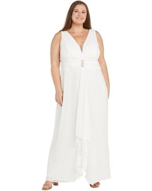 R & M Richards Plus Size Plunge-neck Chiffon Jumpsuit - White