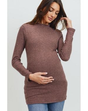 Hello Miss Maternity Mock Neck Long Sleeve Ribbed Top - Red