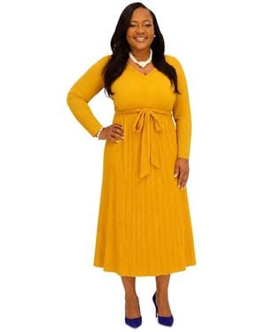 Kasper V-neck Long-sleeve Dress - Yellow