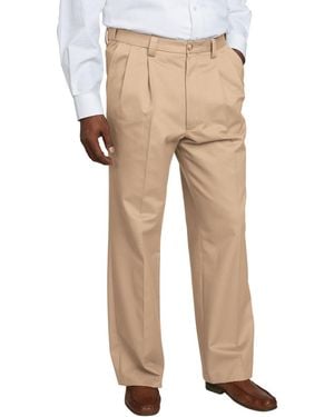 Kingsize Big & Tall Relaxed Fit Wrinkle-free Expandable Waist Pleated Pants - Natural