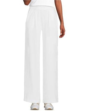 Lands' End Sport Knit High Rise Pleated Wide Leg Pants - White