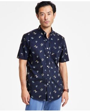 Club Room Poplin Floral-print Shirt - Blue