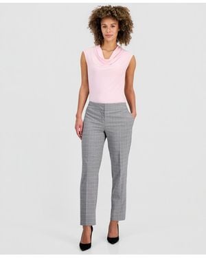 Kasper Petite Slim-fit Tailored Houndstooth Pants - Gray