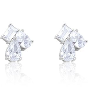 Etoile Multi Shape Silver Studs Emerald Oval And Pear Shape Cubic Zirconia Moi Et Toi Style - White