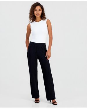 Anne Klein Petite Textured Knit Mid-rise Wide-leg Pants - Blue