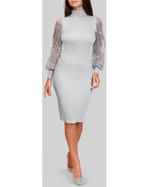 Dylan Ryan Mock Neck Sweater Midi Dress - Gray