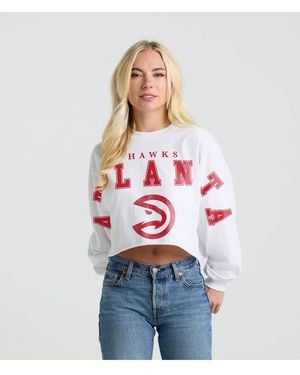 Fanatics Atlanta Hawks Spirit Jersey Cropped Crew Neck Sweatshirt - White