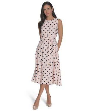 Calvin Klein Belted Dot Printed Midi Dress - Pink