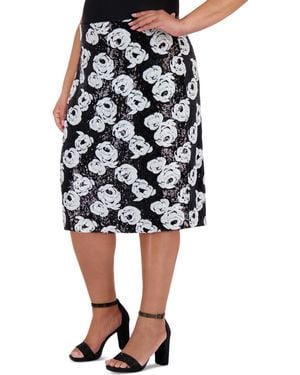 Muse Plus Size Sequined Floral Pencil Skirt - Black