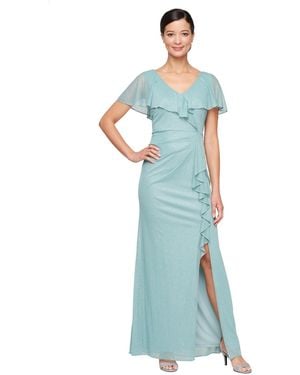 Sl Fashions Beaded Ruffled Capelet Gown - Blue