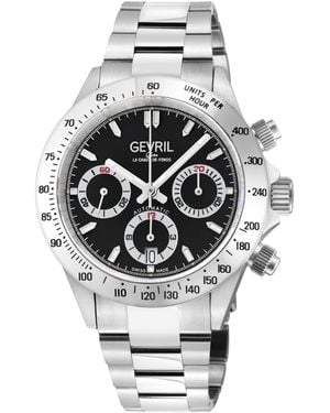 Gevril Swiss Made New Amsterdam Swiss Automatic Silver Stainless Steel Bracelet Watch - Gray