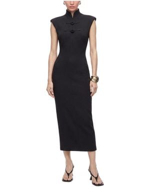 Nocturne Padded Shoulder Button Detail Maxi Dress - Black