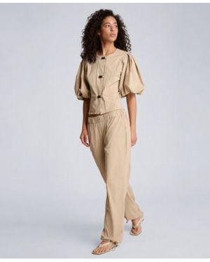 Kenneth Cole Button Front Bubble Sleeve Top Pull On Wide Leg Bungee Hem Pants - White