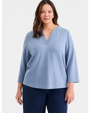 Style & Co. Plus Size Bracelet Sleeve Luxlounge Fleece Knit Top - Blue