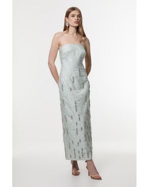 Karen Millen Crystal Embellished Strapless Midi Dress - White