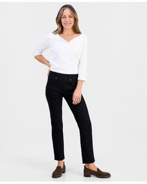 Style & Co. Petite High-rise Pull-on Straight-leg Jeans - White